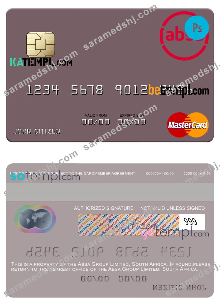 South Africa Absa Group Limited mastercard credit card template in PSD format